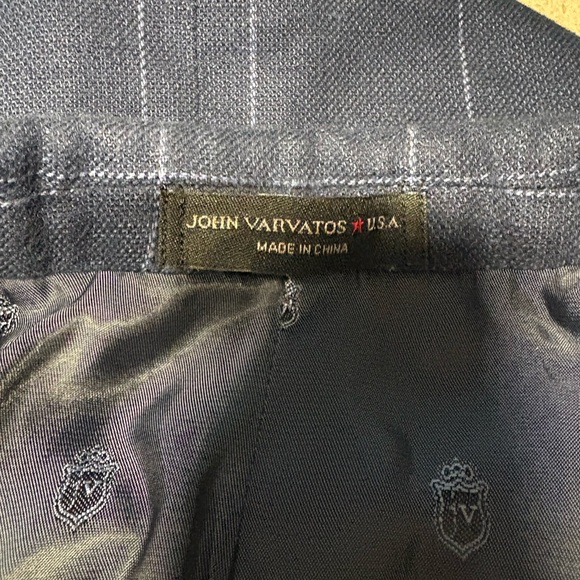 John Varvatos suit jacket blazer sports coat windowpane plaid linen navy 42L - Picture 3 of 5